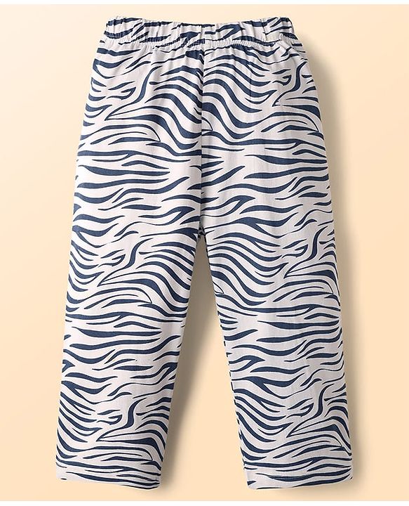 Babyhug Cotton Knit Full Sleeves Night Suit With Zebra Print - Light Blue