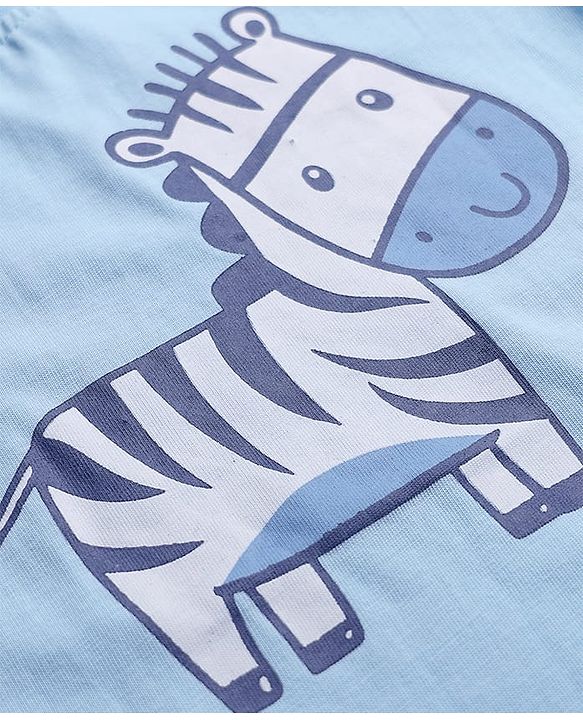 Babyhug Cotton Knit Full Sleeves Night Suit With Zebra Print - Light Blue