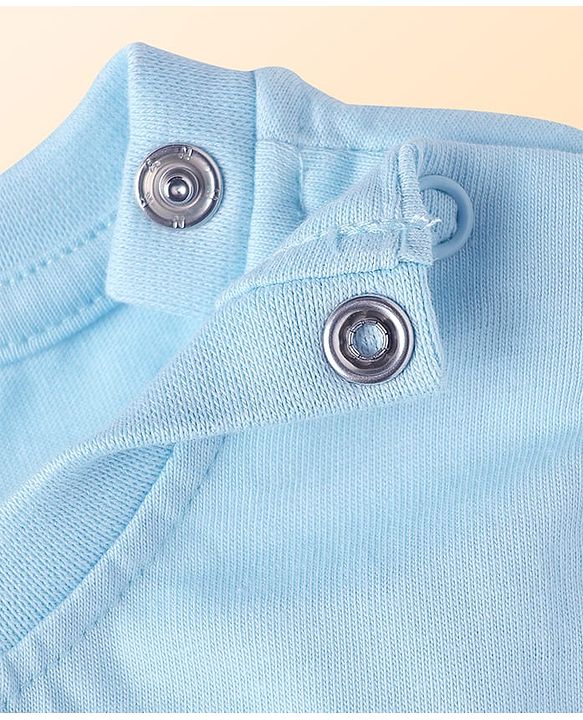 Babyhug Cotton Knit Full Sleeves Night Suit With Zebra Print - Light Blue