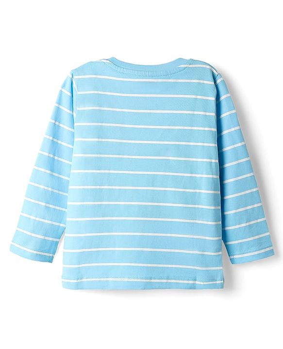 Babyhug Cotton Knit Full Sleeves Night Suit With Stripes & Bear Applique - Light Blue