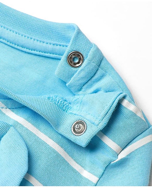 Babyhug Cotton Knit Full Sleeves Night Suit With Stripes & Bear Applique - Light Blue