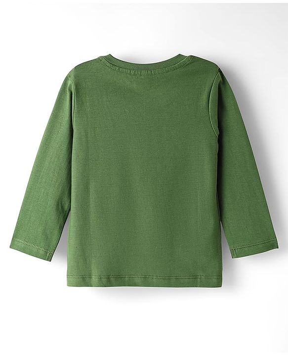 Babyhug Cotton Knit Full Sleeves Night Suit With Stripes & Animal Print - Olive Green & Yellow