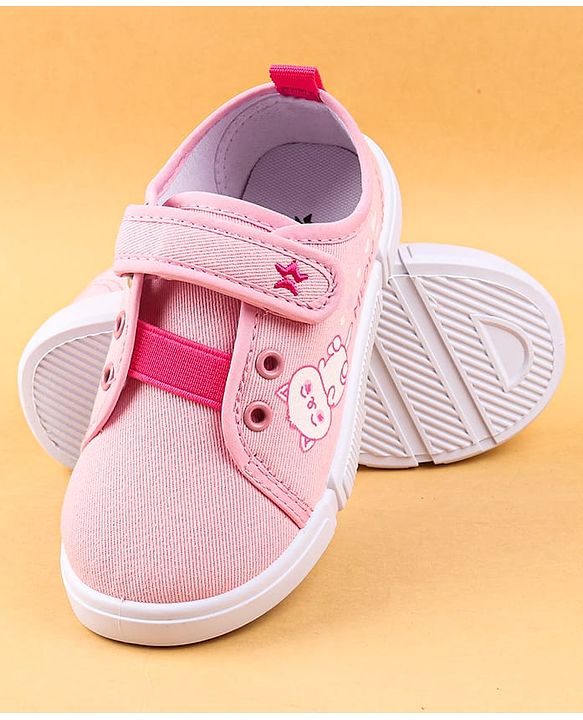 Cute Walk by Babyhug Casual Shoes with Velcro Closure & Kitty Print - Pink