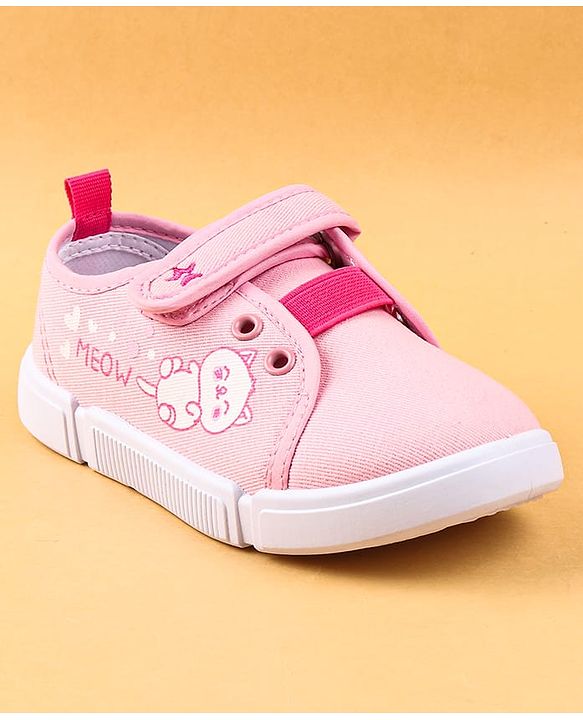 Cute Walk by Babyhug Casual Shoes with Velcro Closure & Kitty Print - Pink
