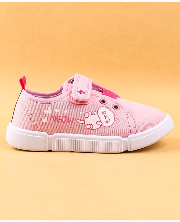 Cute Walk by Babyhug Casual Shoes with Velcro Closure & Kitty Print - Pink