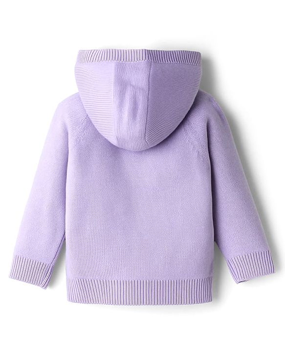 Babyhug Knitted Full Raglan Sleeves Hooded Front Open Sweater With Bunny Pockets - Lilac