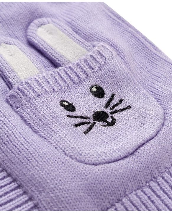 Babyhug Knitted Full Raglan Sleeves Hooded Front Open Sweater With Bunny Pockets - Lilac
