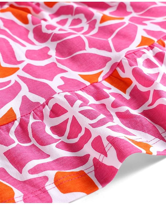 Pine Kids 100% Cotton Full Sleeves Frocks With Floral Print - Pink