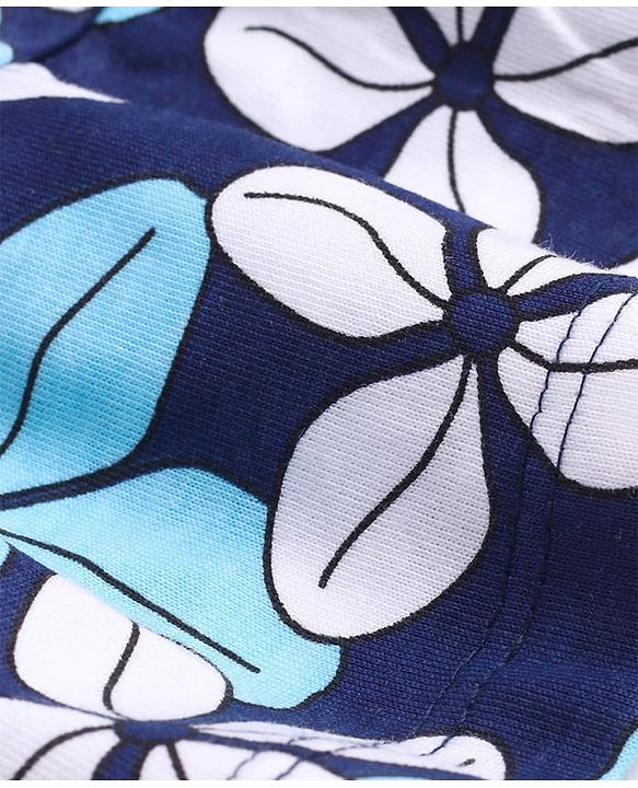 Pine Kids Cotton Knit Full Peasant Sleeves Frock With Floral Print - Blue