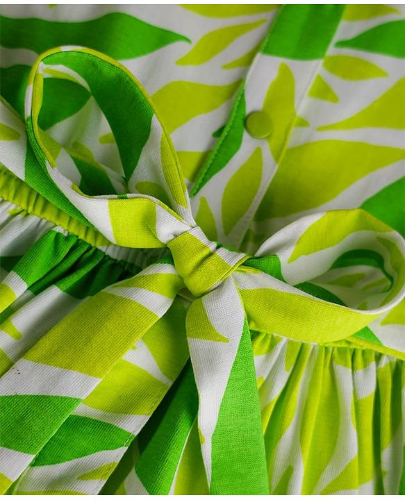 Pine Kids 100% Cotton Half Sleeves Frock With Tropical Theme Print - Lime Green