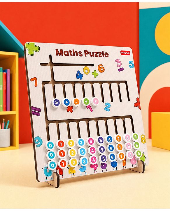 Babyhug Wooden Maths Puzzle Board for Kids| Learn Counting, Number Tracing & Matching| Montessori-Inspired Educational Toy| Early Brain Development| Motor Skills| Gift for Boys & Girls