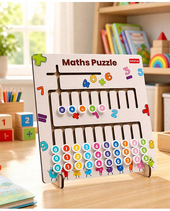 Babyhug Wooden Maths Puzzle Board for Kids| Learn Counting, Number Tracing & Matching| Montessori-Inspired Educational Toy| Early Brain Development| Motor Skills| Gift for Boys & Girls