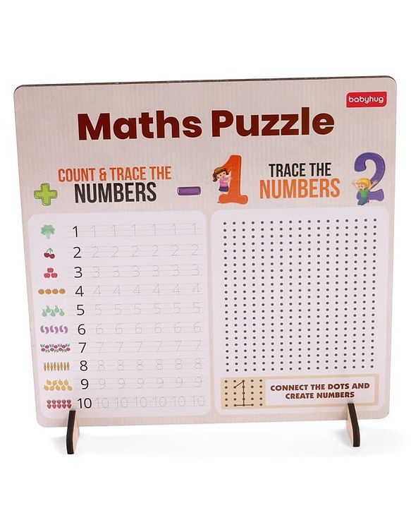 Babyhug Wooden Maths Puzzle Board for Kids| Learn Counting, Number Tracing & Matching| Montessori-Inspired Educational Toy| Early Brain Development| Motor Skills| Gift for Boys & Girls