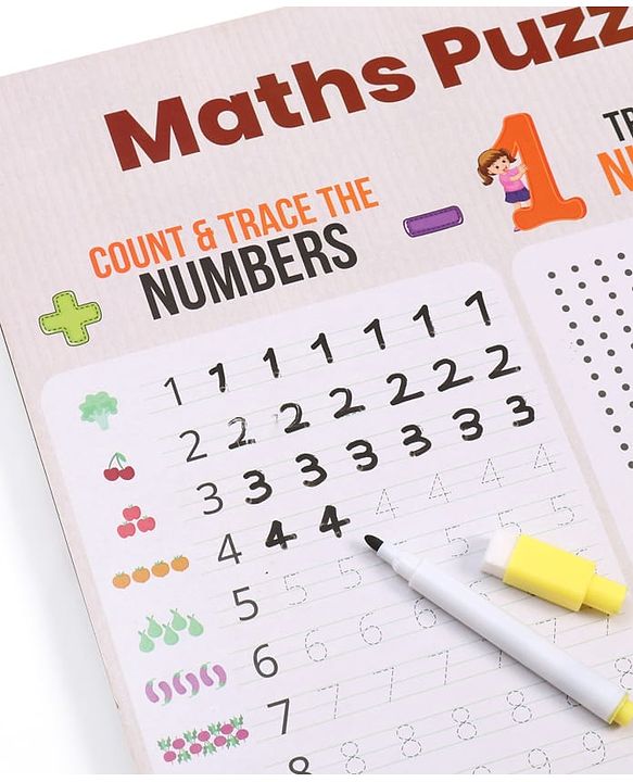 Babyhug Wooden Maths Puzzle Board for Kids| Learn Counting, Number Tracing & Matching| Montessori-Inspired Educational Toy| Early Brain Development| Motor Skills| Gift for Boys & Girls