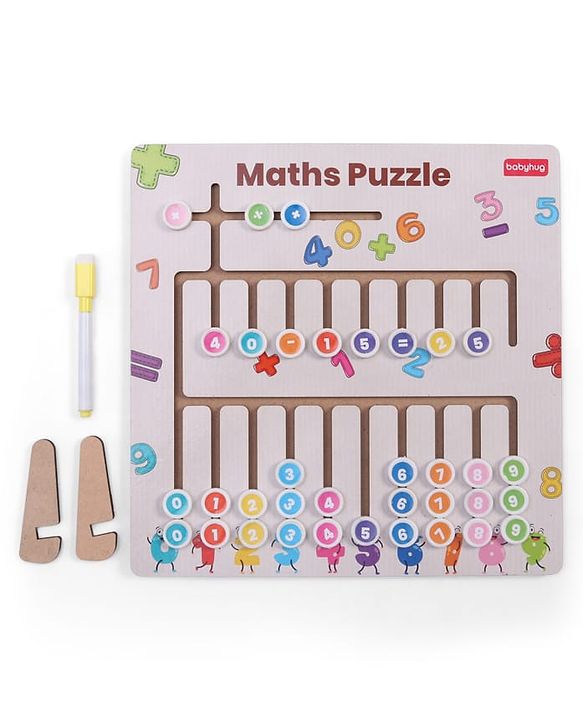 Babyhug Wooden Maths Puzzle Board for Kids| Learn Counting, Number Tracing & Matching| Montessori-Inspired Educational Toy| Early Brain Development| Motor Skills| Gift for Boys & Girls