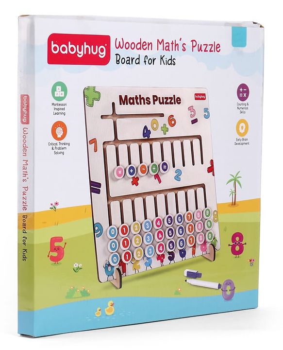 Babyhug Wooden Maths Puzzle Board for Kids| Learn Counting, Number Tracing & Matching| Montessori-Inspired Educational Toy| Early Brain Development| Motor Skills| Gift for Boys & Girls