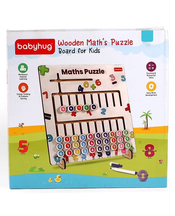 Babyhug Wooden Maths Puzzle Board for Kids| Learn Counting, Number Tracing & Matching| Montessori-Inspired Educational Toy| Early Brain Development| Motor Skills| Gift for Boys & Girls