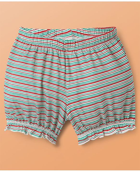 Pine Kids Cotton Elastane Knit Bloomers with Stripes & Cherry Print Pack of 3 (Color May Vary)