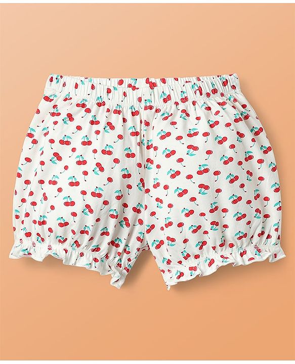 Pine Kids Cotton Elastane Knit Bloomers with Stripes & Cherry Print Pack of 3 (Color May Vary)