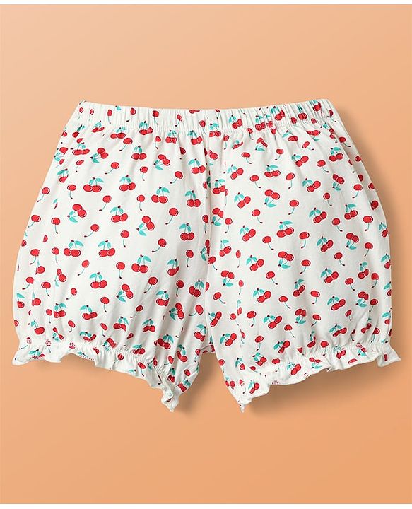 Pine Kids Cotton Elastane Knit Bloomers with Stripes & Cherry Print Pack of 3 (Color May Vary)