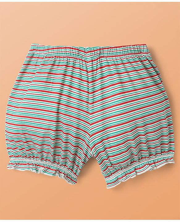 Pine Kids Cotton Elastane Knit Bloomers with Stripes & Cherry Print Pack of 3 (Color May Vary)