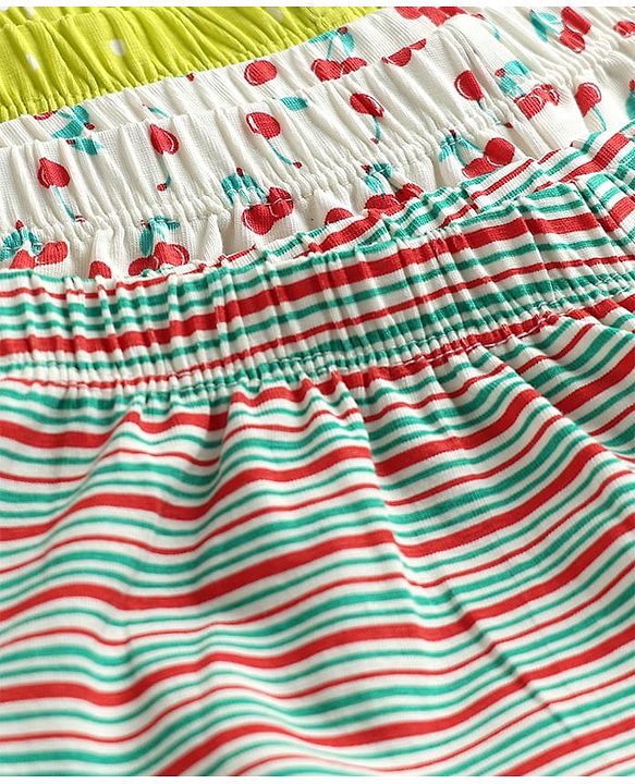 Pine Kids Cotton Elastane Knit Bloomers with Stripes & Cherry Print Pack of 3 (Color May Vary)