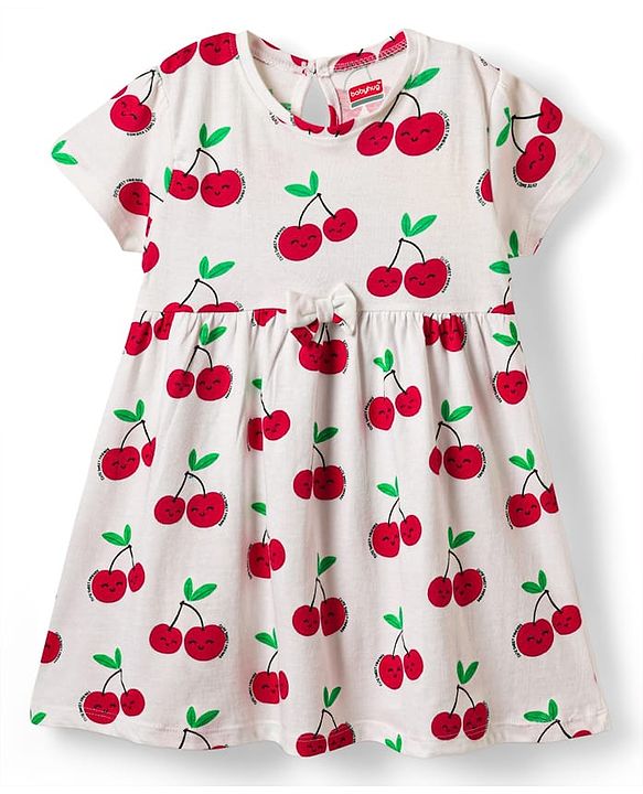 Babyhug Single Jersey Knit Half Sleeves Frocks With Bow & Tropical Theme Pack Of 2 - Red & White