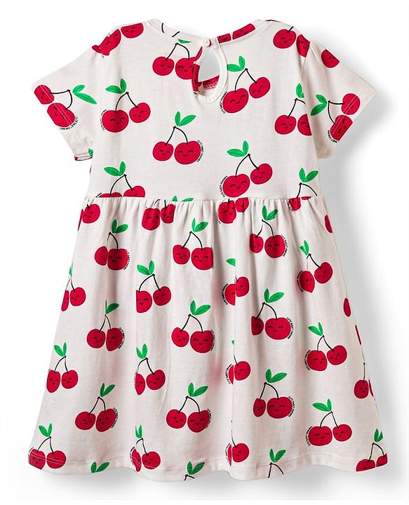 Babyhug Single Jersey Knit Half Sleeves Frocks With Bow & Tropical Theme Pack Of 2 - Red & White