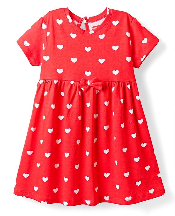 Babyhug Single Jersey Knit Half Sleeves Frocks With Bow & Tropical Theme Pack Of 2 - Red & White