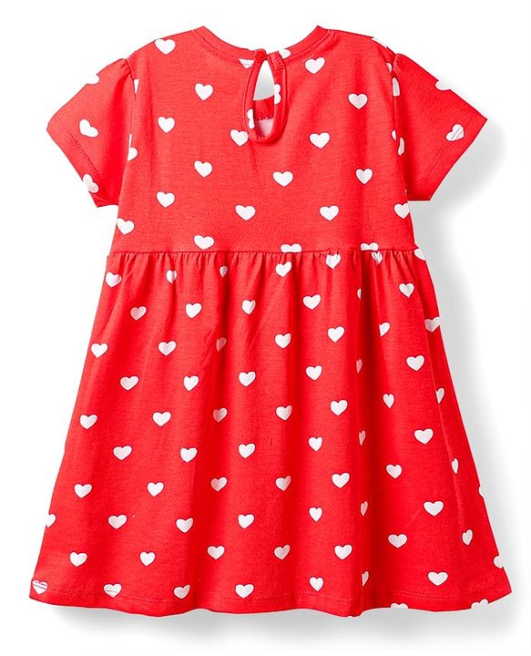 Babyhug Single Jersey Knit Half Sleeves Frocks With Bow & Tropical Theme Pack Of 2 - Red & White