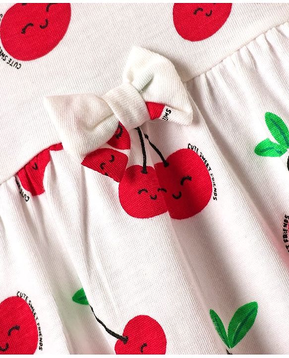 Babyhug Single Jersey Knit Half Sleeves Frocks With Bow & Tropical Theme Pack Of 2 - Red & White