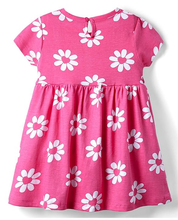 Babyhug Single Jersey Knit Half Sleeves Floral & Heart Printed Frocks With Bow Applique Pack of 2 - Pink & Navy Blue