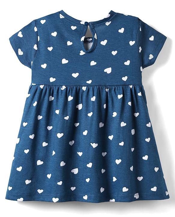 Babyhug Single Jersey Knit Half Sleeves Floral & Heart Printed Frocks With Bow Applique Pack of 2 - Pink & Navy Blue
