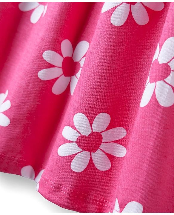 Babyhug Single Jersey Knit Half Sleeves Floral & Heart Printed Frocks With Bow Applique Pack of 2 - Pink & Navy Blue
