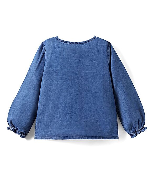 Pine Kids Cotton Woven Full Sleeves Front Open Top with Frill Detailing At the Neck - Navy Blue