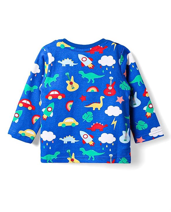 Babyhug Single Jersey Knit Full Sleeves Co-ords T-Shirt & Lounge Pant Set with Tropical Theme Print - Blue