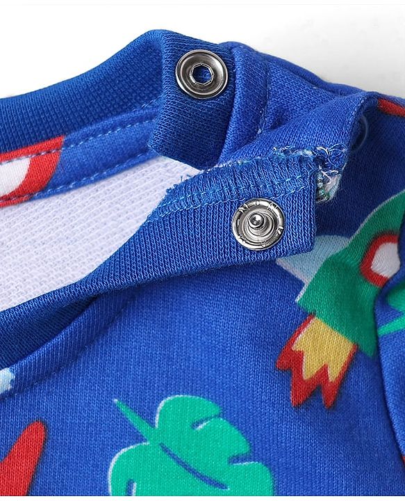 Babyhug Single Jersey Knit Full Sleeves Co-ords T-Shirt & Lounge Pant Set with Tropical Theme Print - Blue