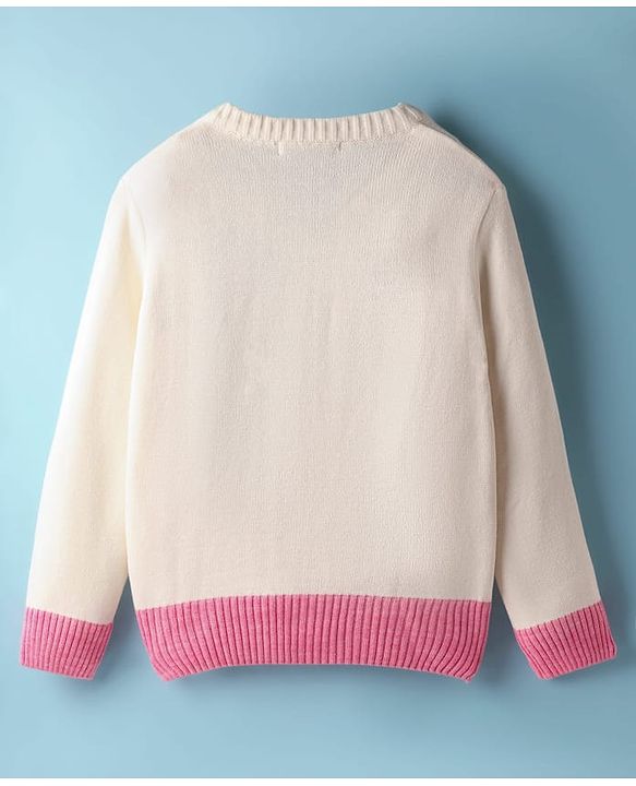 Pine Kids Knit Full Sleeves Floral Embroidered Pullover Sweater - Off White & Pink