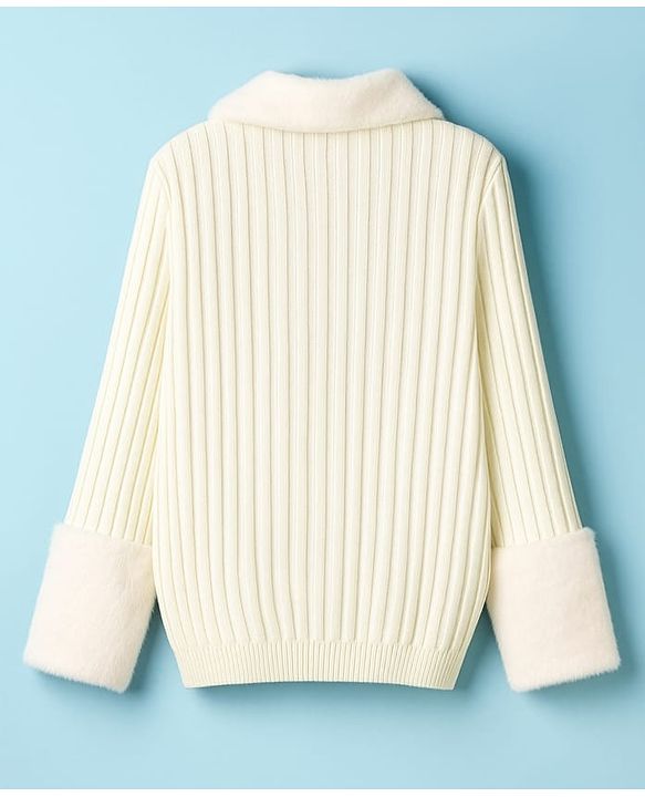 Pine Kids Knit Full Sleeves Solid Front Open Sweater - Offwhite