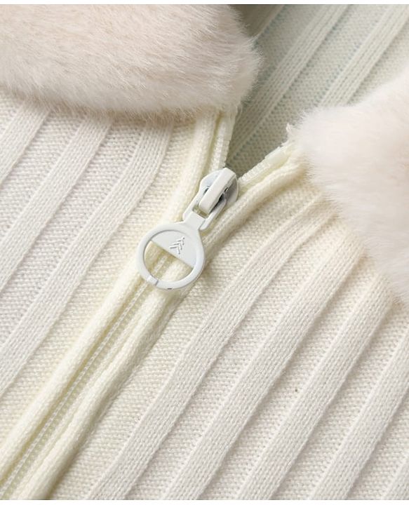 Pine Kids Knit Full Sleeves Solid Front Open Sweater - Offwhite