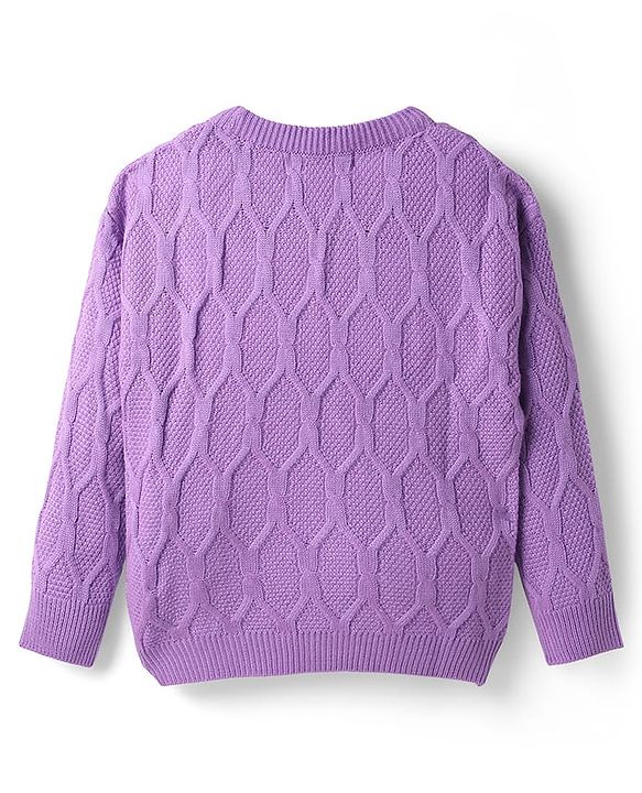 Pine Kids Knit Full Sleeves Pullover Solid Sweater Set with Hexagon Design - Purple