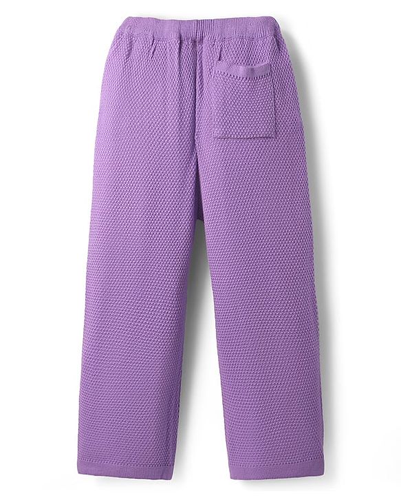 Pine Kids Knit Full Sleeves Pullover Solid Sweater Set with Hexagon Design - Purple