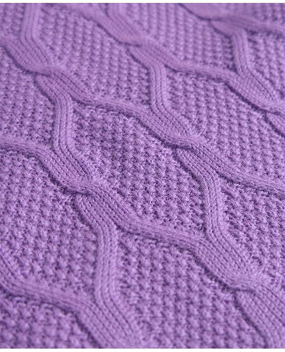 Pine Kids Knit Full Sleeves Pullover Solid Sweater Set with Hexagon Design - Purple