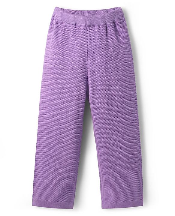 Pine Kids Knit Full Sleeves Pullover Solid Sweater Set with Hexagon Design - Purple