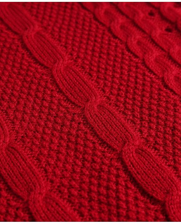 Pine Kids Knit Full Sleeves Solid Collar Neck Sweater Set with Cable Knit Design - Dark Red