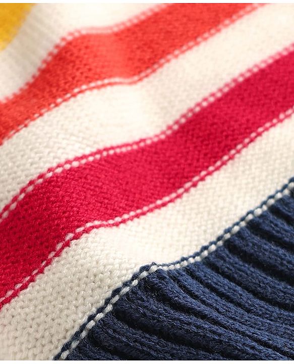 Pine Kids Knit Full Sleeves Pullover Sweater with Multicolor Stripe Design - White