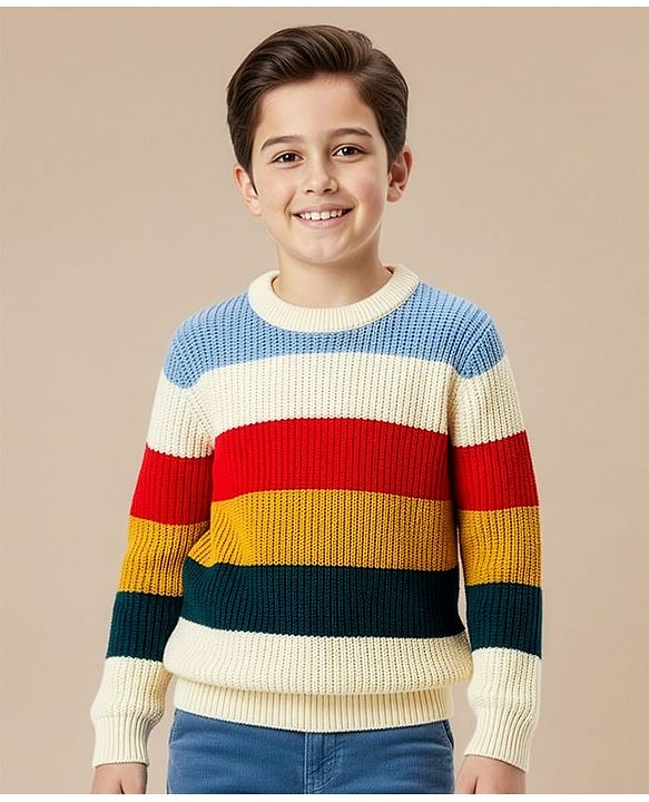 Pine Kids Knit Full Sleeves Striped Pullover Sweater - Multicolor