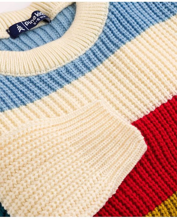 Pine Kids Knit Full Sleeves Striped Pullover Sweater - Multicolor