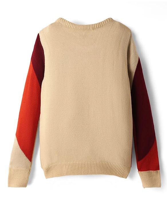 Pine Kids Cotton Knit Full Sleeves Pullover With Color Blocks & Stripes - Maroon