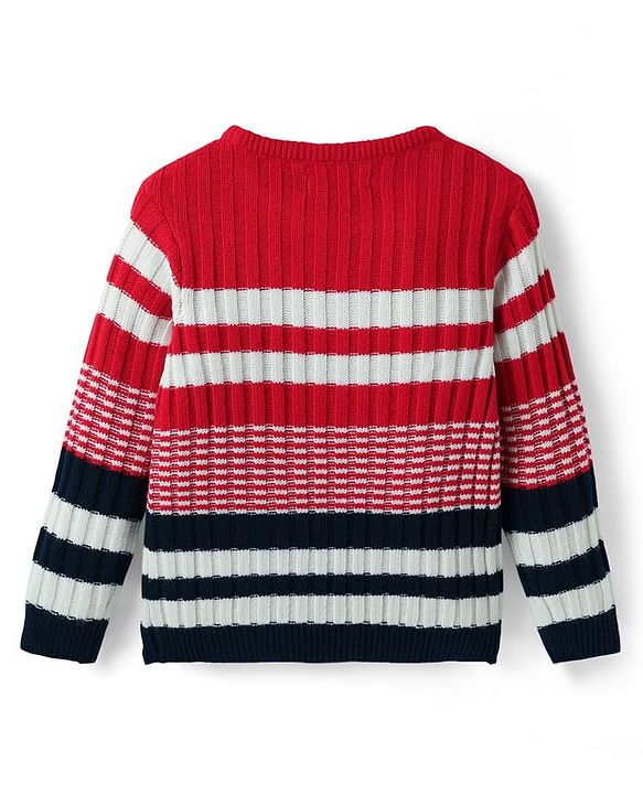 Pine Kids Knit Full Sleeves Striped Pullover - Red